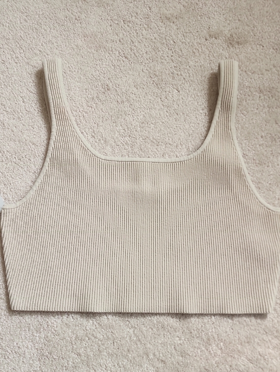 Babaton Tops - Babaton Ribbed Square-Neck Crop Tank - Beige 2XL